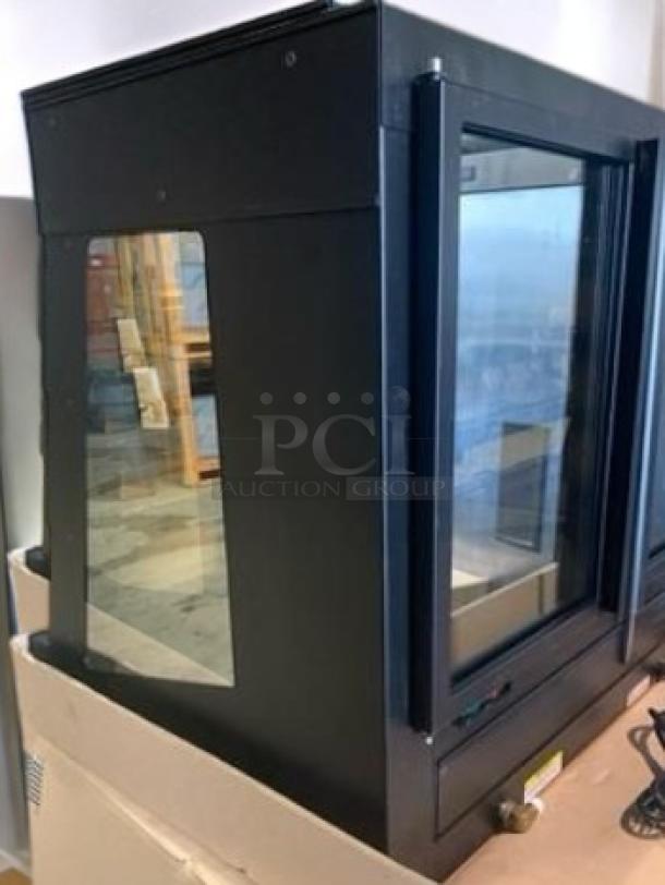 Nemco 6480 Hot Food Display Merchandiser in excellent condition, glass panels, black finish, fully tested, and working.