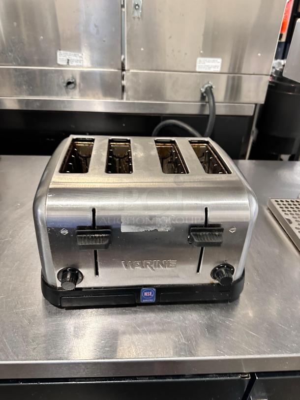 Waring Commercial WCT708 four-slice toaster, 1800W, excellent condition, stainless steel, NSF certified, fully tested and working.