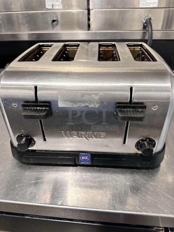 Waring Commercial WCT708 four-slice toaster, 1800W, excellent condition, stainless steel, NSF certified, fully tested, working.