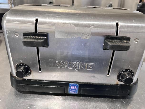 Waring Commercial WCT708 four-slice toaster in excellent condition, 1800W, dual controls, stainless steel, fully tested and working.