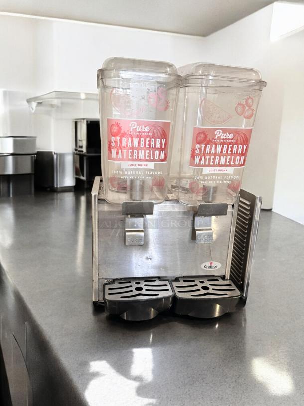 Crathco D25-3 beverage dispenser with dual 5-gallon bowls, excellent condition, fully tested, visible Crathco logo.