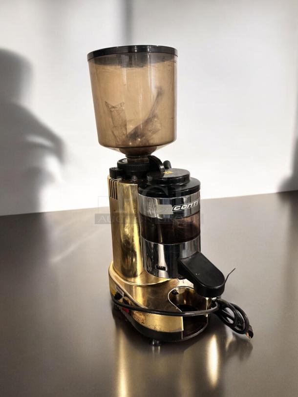 Conti RR45 commercial coffee grinder in excellent condition, made in Italy, fully tested and working, gold finish.