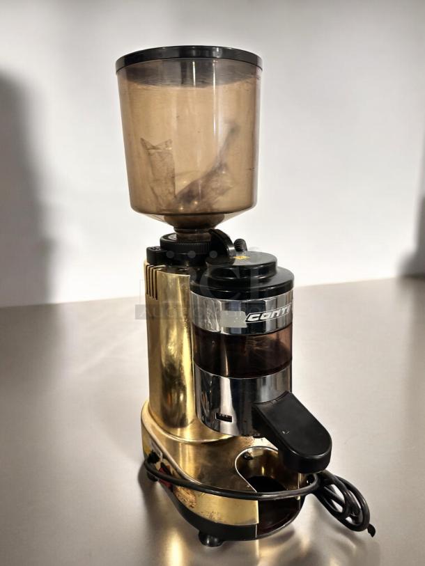 Conti RR45 espresso coffee grinder in excellent condition, gold and black finish, made in Italy, fully tested and working.