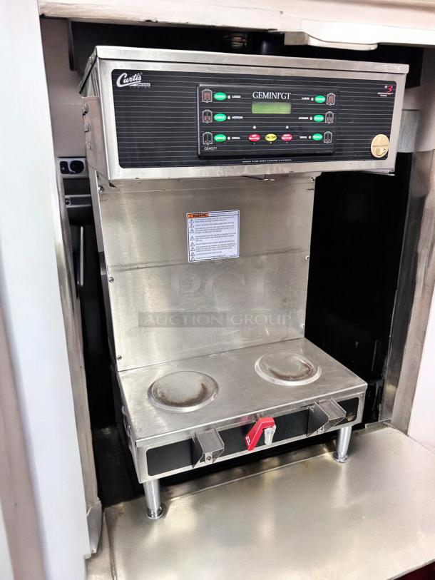 Curtis GEMTS10A1000 Gemini GT Twin Coffee Brewer in excellent condition, with control panel and dual warming plates.