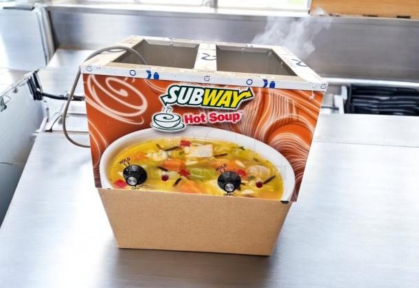 Duke CSW-2-T-AM Dual Soup Warmer in excellent condition with Subway branding. Fully tested, 120V AC. Dual wells for hot soups.