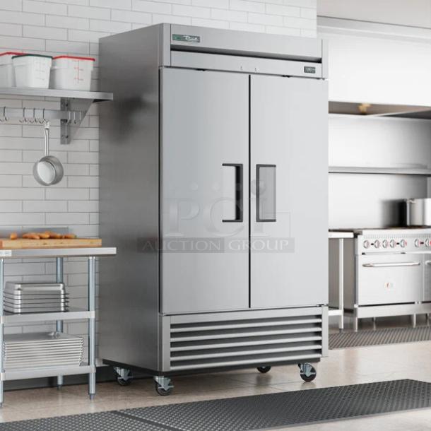True T-43-HC double door reach-in refrigerator in excellent condition, 115V, fully tested and working, stainless steel finish.