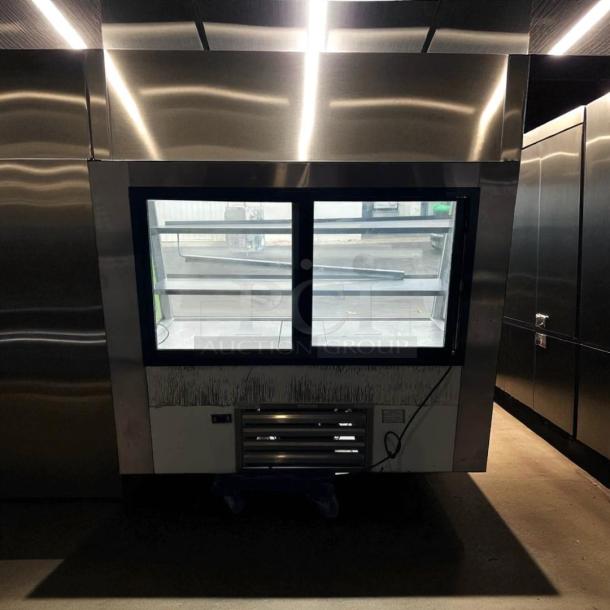 Cool Tech straight glass refrigerated display case, stainless steel, tested and working, sleek design, excellent condition.