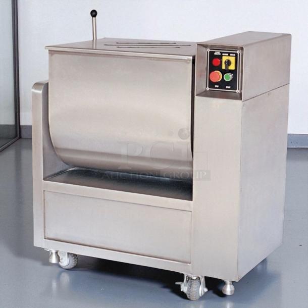 Atlantic Equipment BX70B meat filling mixer, stainless steel, tested and working condition, control panel with buttons.