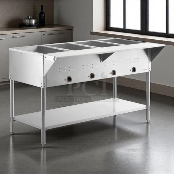 Avantco STE-4SA four pan electric steam table with undershelf, 120V, 2000W, in tested working condition.