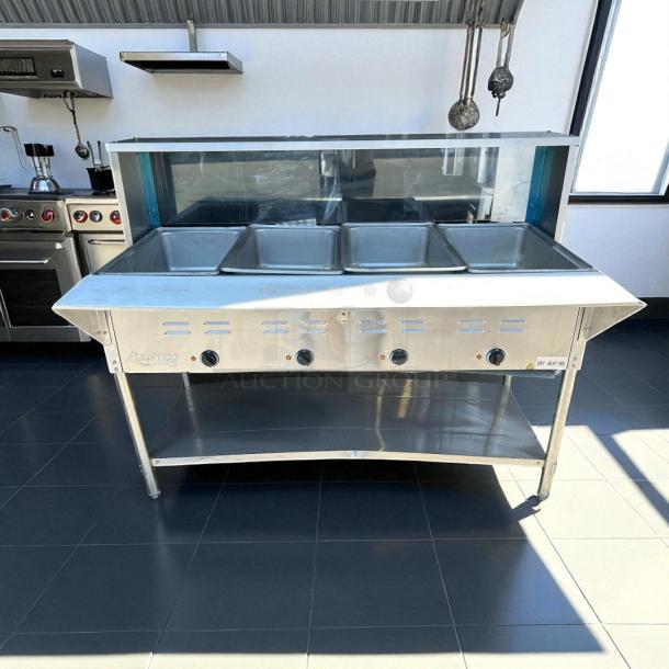 Avantco STE-4SA steam table, four-pan capacity, stainless steel, 120V, 2000W, tested, working, with undershelf.