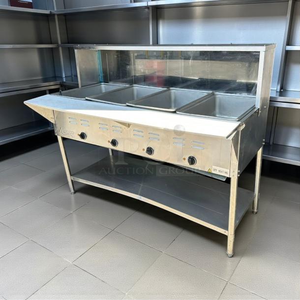 Avantco STE-4SA four pan electric steam table with undershelf, 120V, 2000W, stainless steel, tested and working condition.
