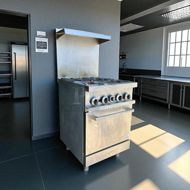 Cooler Depot TC-R24, 4 burner commercial oven range in stainless steel, tested and working, in used condition.