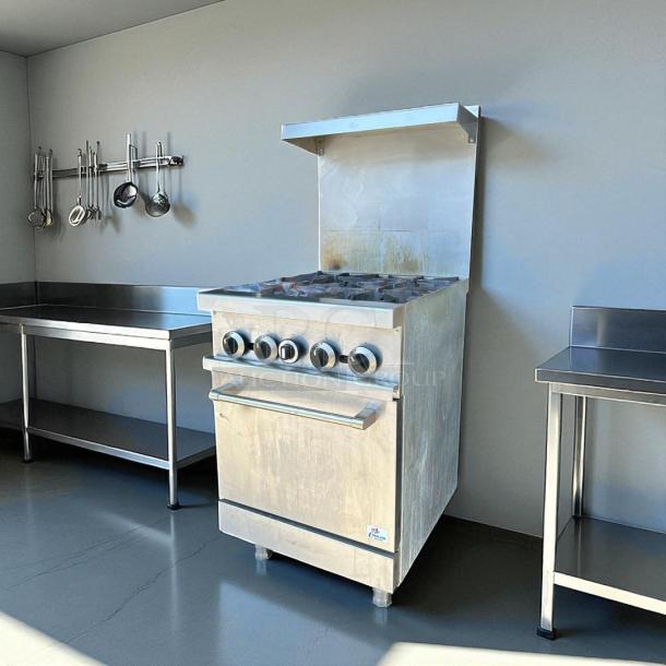 Cooler Depot 4 Burner Commercial Oven Range TC-R24, stainless steel, tested and working, ideal for professional kitchens.