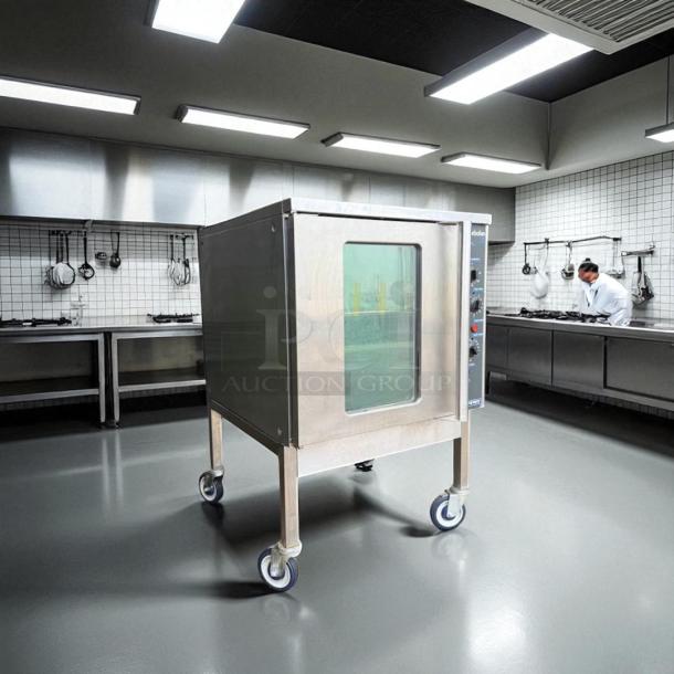 Turbofan E32MS electric convection oven in great condition, 220v, 1PH, stainless steel, on wheels, tested and working.