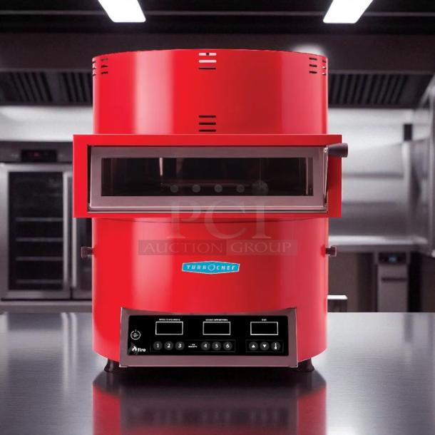 TurboChef FIRE ventless countertop pizza oven, model FRE-9600-1, red, like new, fits up to 14" pizza, 6 preset timers.