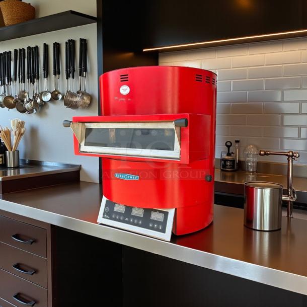 TurboChef FIRE Pizza Oven, model FRE-9600-1, like new, ventless, red, fits up to 14" pizza, 6 preset timers, fully tested.