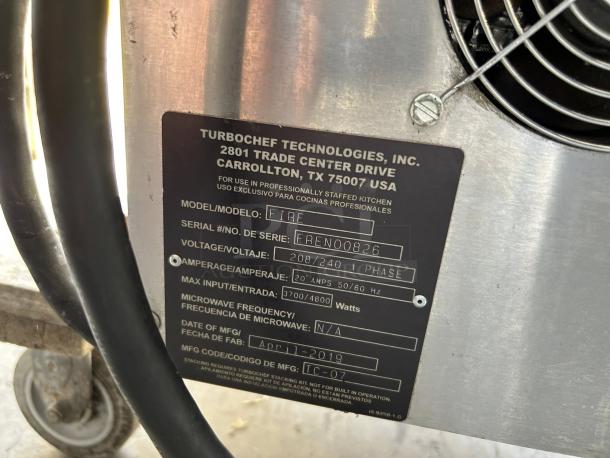 TurboChef FIRE Ventless Pizza Oven, Model FRE-9600-1, like new, tested, fits 14" pizza, 6 timers, serial FREN00826.