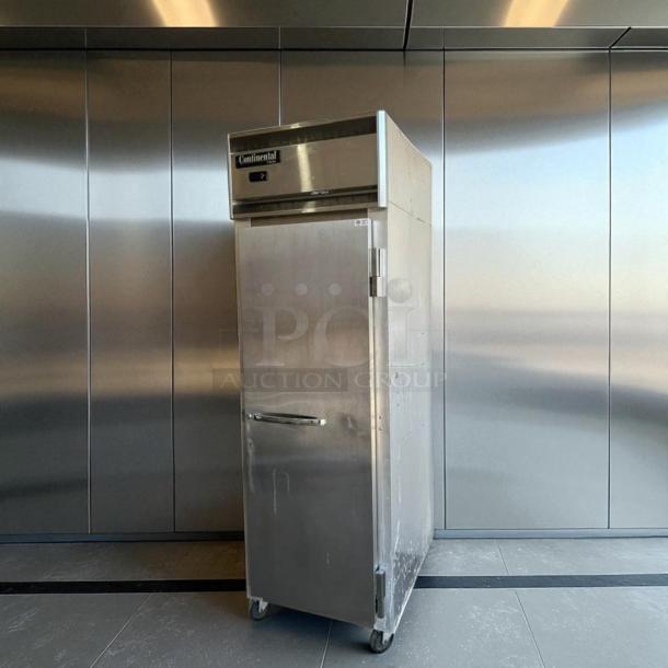 Continental Refrigerator 1FN, 26" reach-in freezer, right-hinged solid door, stainless steel, tested, 115V, great condition.