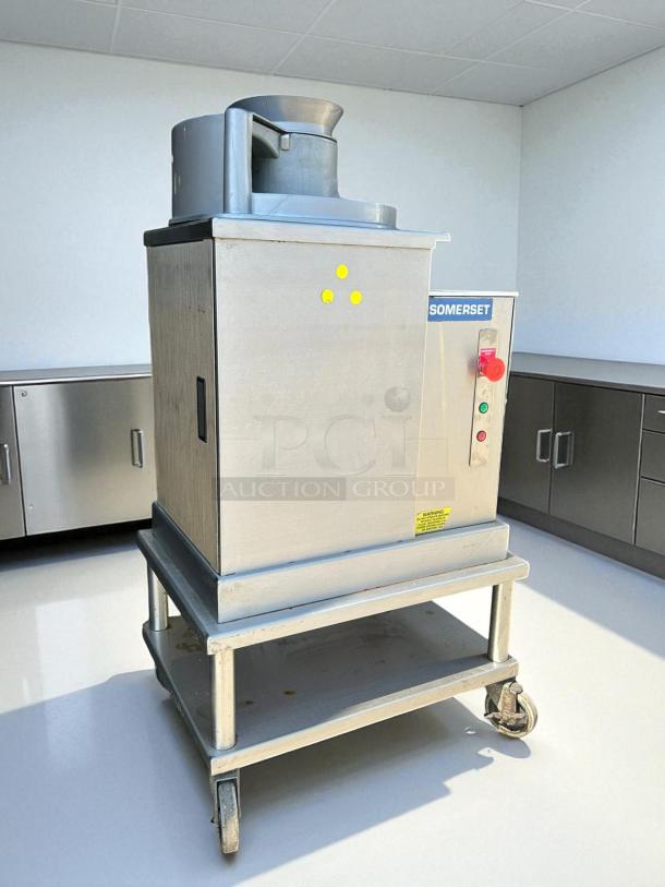 Somerset SDR-400 heavy duty dough rounder, tested and working, 115v, stainless steel, mounted on a wheeled stand.