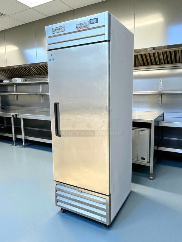 Economy Series EF1A-FS single door commercial freezer, excellent condition, 115V, fully tested, stainless finish.