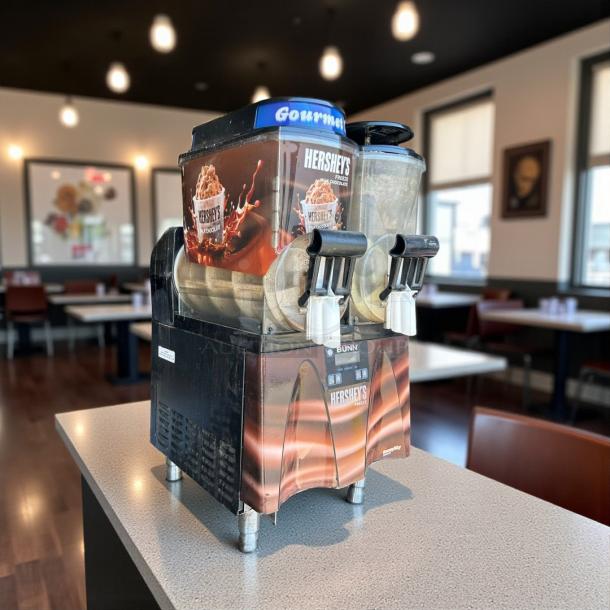 Bunn Ultra-2 Frozen Drink Machine, excellent condition, dual dispensers, Hershey's branding, 120V, fully tested, working.