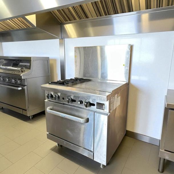 Atosa AGR-2B24GR 36" gas range with 2 open burners and 24" griddle, stainless steel, fully tested and working.