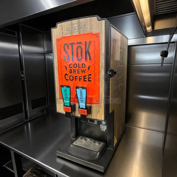 CreaMiser 230 STōK Cold Brew Coffee Dispenser, 110V, dual flavor taps, tested, wooden panel design, excellent condition.