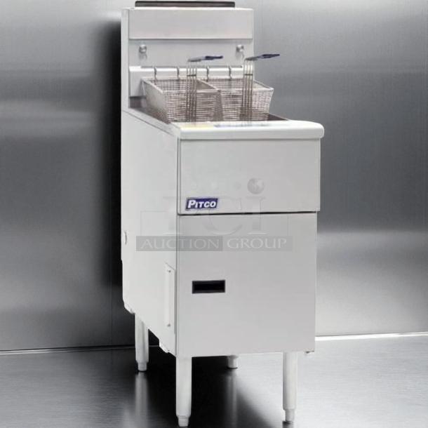Pitco VF-35S gas fryer, 35 lb vat, floor model, natural gas, great condition, fully tested and working.