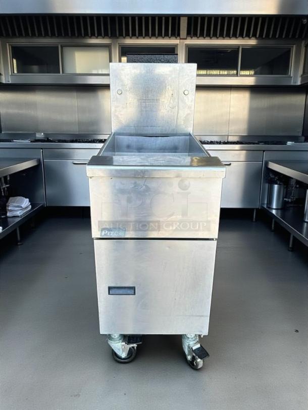 Pitco VF-35S gas fryer, floor model, 35 lb vat, natural gas, great condition, fully tested, on casters.