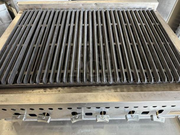 Vulcan VCRG36-M 36" commercial gas charbroiler in excellent condition, natural gas, fully tested, visible control knobs.