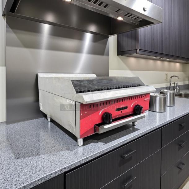 Avantco Chef Series Lava Rock Charbroiler in excellent condition, natural gas, fully tested, with adjustable controls.