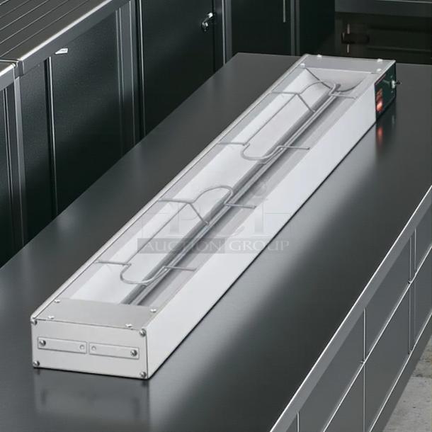 Hatco Glo-Ray Strip Food Warmer Model GRAH-60D, excellent condition, 120V, fully tested, on metal counter.