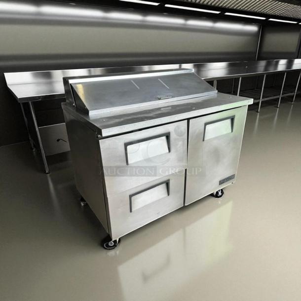 True TSSU-48-12D-2 48" sandwich prep table, excellent condition, stainless steel, 115V, tested and working.