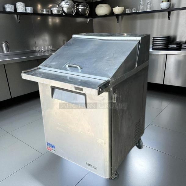 Turbo Air MST-28-12-N Sandwich/Salad Prep Table, excellent condition, stainless steel, fully tested, 115V, with casters.