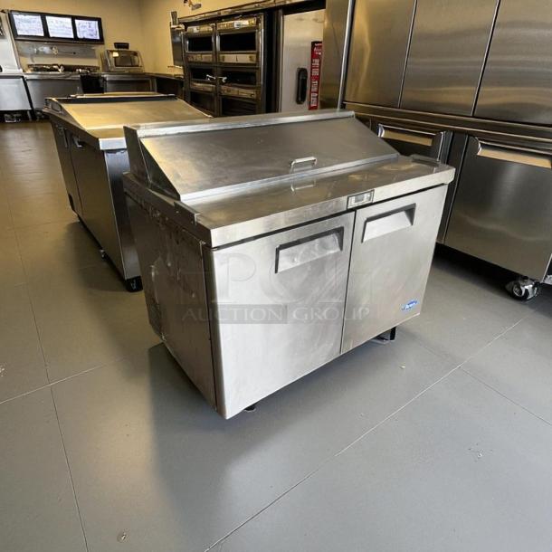 Atosa MSF8302 2-Door Salad Prep Table Refrigerator, excellent condition, fully tested, stainless steel finish.