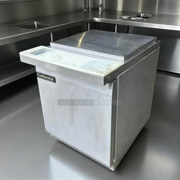Continental SW27-12M 27" sandwich prep unit, stainless steel, 7.4 cu ft, fully tested, visible branding on front.