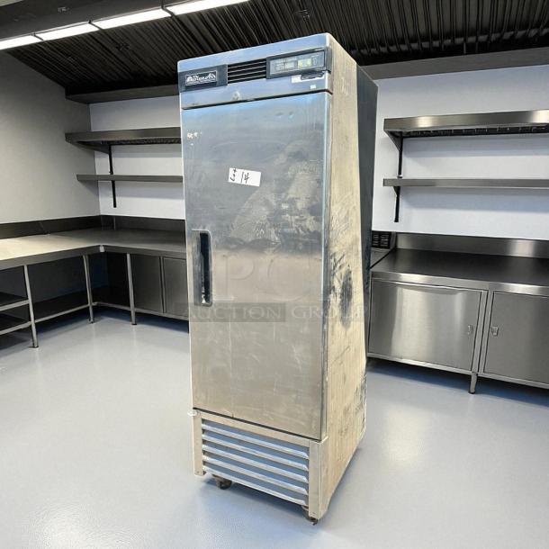 Blue Air BSF23-HC stainless steel freezer, single solid door, tested, working, good condition, model label visible.