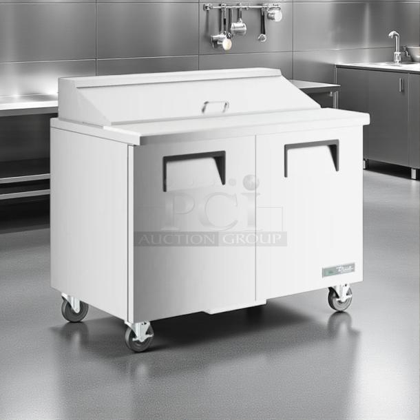 True TSSU-48-12-HC stainless sandwich salad prep unit in working condition, holds 12 1/6 pans, with True branding.