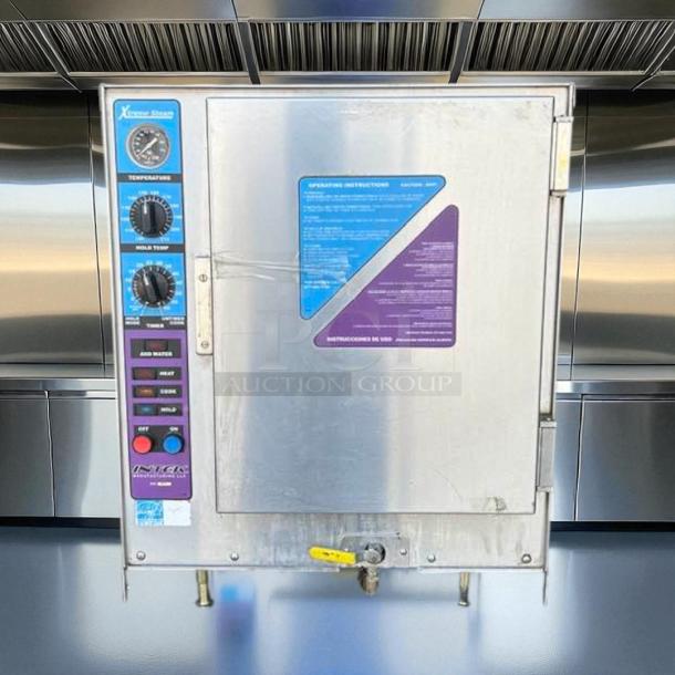 Groen XS-208-8-3 Intek tabletop steamer, stainless steel, 208V, 3 phase, 8 kW, fully tested and working, control panel visible.