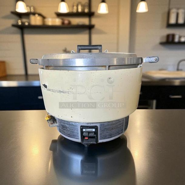 Rinnai RER55ASN commercial gas rice cooker, 55-cup capacity, natural gas, tested and working, minor exterior wear.