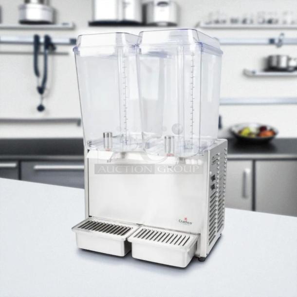Crathco D25-3 Twin 5-Gallon Bowl Refrigerated Beverage Dispenser, Model T410033, excellent condition, 115V, fully tested.