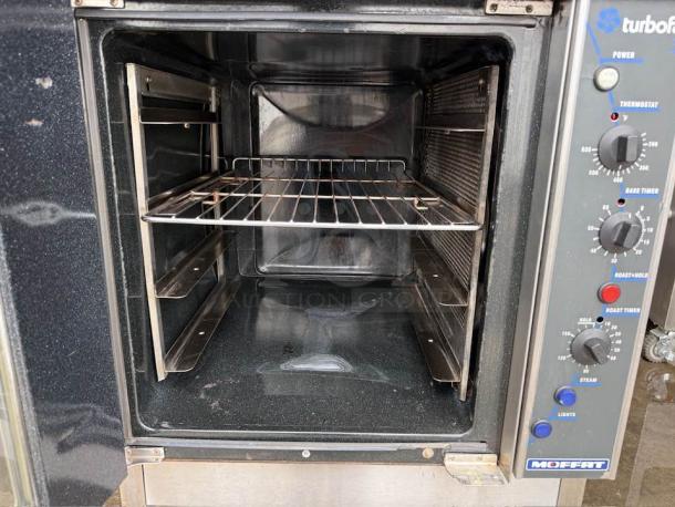 Turbofan E32MS electric convection oven, great condition, tested and working, 220v, 1PH. Interior racks and control panel visible.