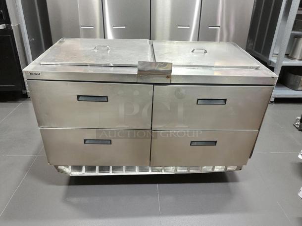 Delfield D4460NP-24M 60" 4 Drawer Mega Top Refrigerated Sandwich Prep Table, excellent condition, tested and working.