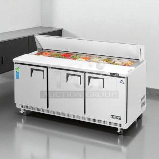 Everest EPBNR3 3-Door Refrigerated Sandwich Prep Table, excellent condition, 115V, fully tested, stainless steel finish.