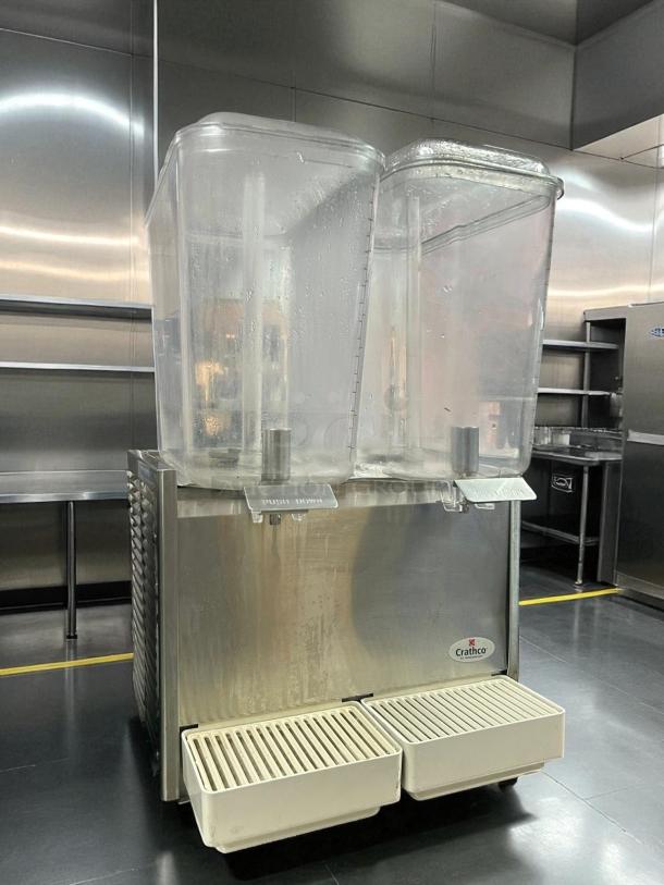 Crathco D25-3 Cold Beverage Dispenser, excellent condition, fully tested, dual clear containers, stainless steel body.