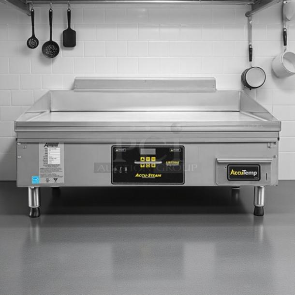 AccuTemp GGF1201A3650-T1 36" countertop gas griddle, excellent condition, Accu-Steam thermostatic controls, stainless steel finish.