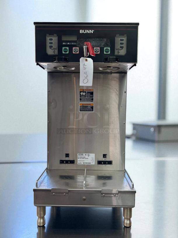 Bunn SH Soft Heat Dual Brewer, stainless steel, 120/208V, tested and working, control panel and labels visible, good condition.
