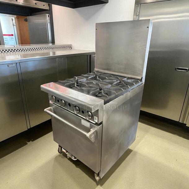 American Range AR-4 24" natural gas 4-burner range, space-saver oven, 155,000 BTU, stainless steel, excellent condition.