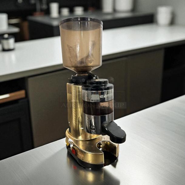 Conti RR45 coffee grinder, commercial, fully automatic, in great condition, gold finish, tested and working.