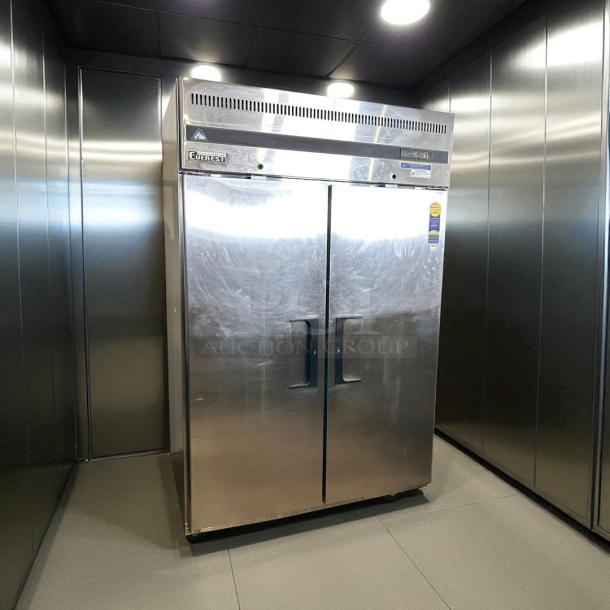 Everest ESF2 49 5/8" stainless steel reach-in freezer, 48 cu. ft, two solid doors, top-mounted, great condition.